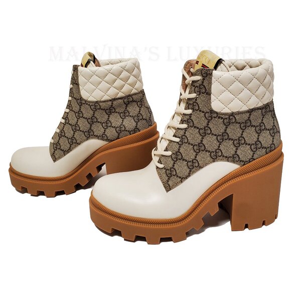 GUCCI BOOTS GG LOGO PLATFORM BLOCK HEEL ANKLE BOOTIES QUILTED - Picture 7 of 16